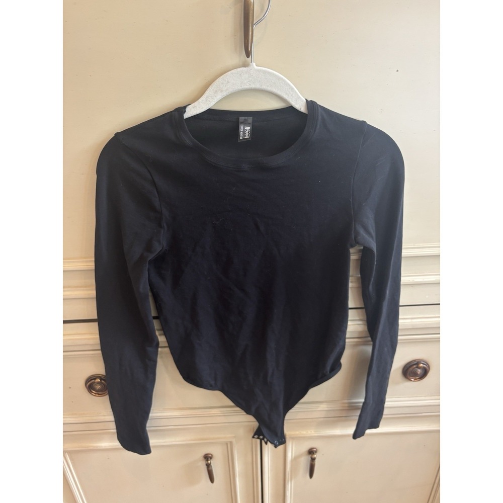 Wolford Cotton Velvet Light Black Long Sleeve Snap One Piece Small Soft Stretch
